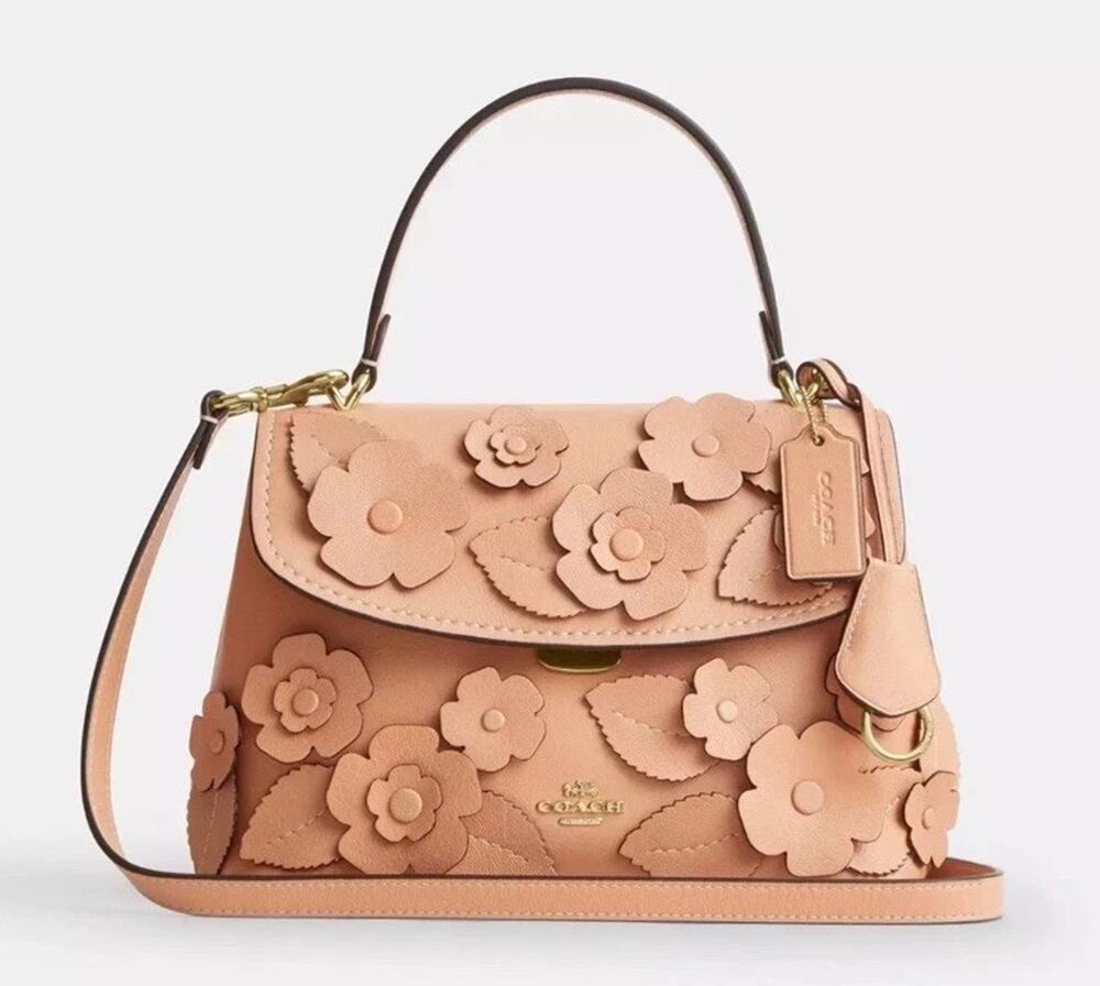 B4-B4-014 COACH CDY44 Emory Top Handle Bag Floral Appliqué Pink NWT